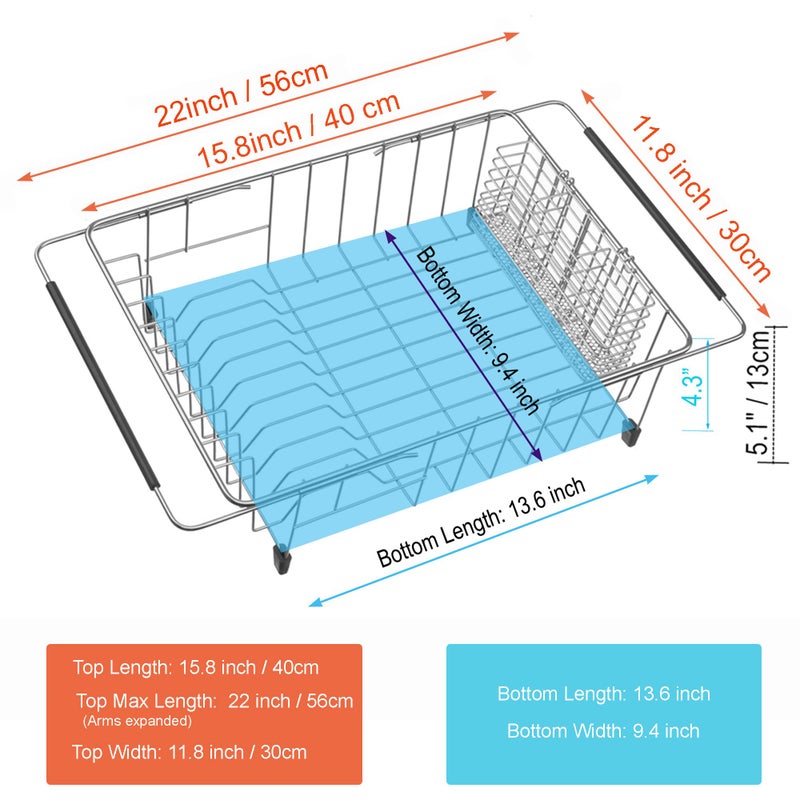 iPEGTOP Expandable Dish Drying Rack Over Sink, Rustproof Stainless Steel Dish Drying Rack Basket Shelf, Multifunctional Dish Drainer Organizer with Utensil Cutlery Holder - Image 2